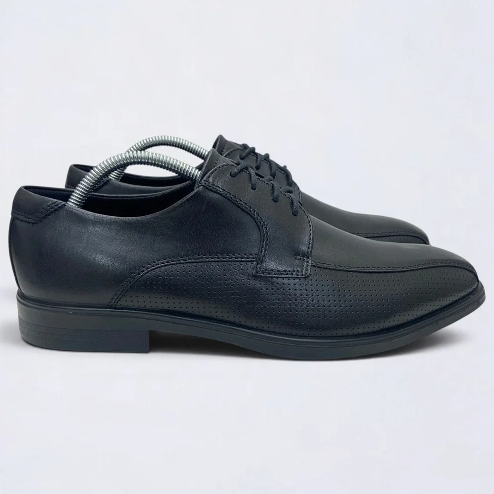ECCO Helsinki 2.0 Derby Shoes Men's 8 Black Leather Perforated‎ Square Toe NWOB